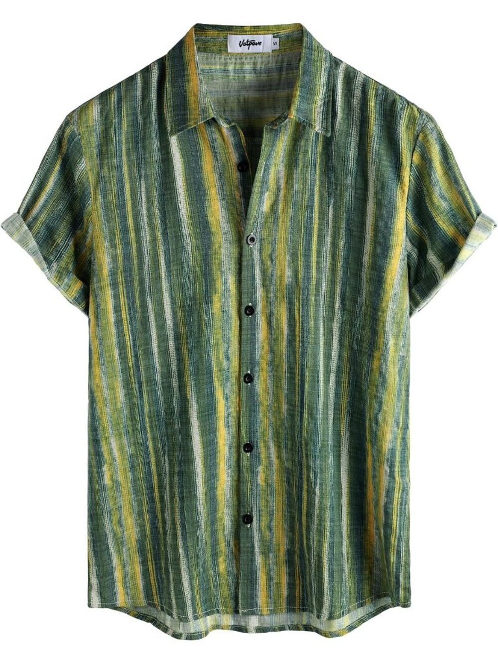Men's Green/Yellow Hawaiian Short Sleeve Button Down Tropical Floral Beach Shirt